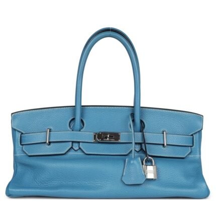 PRE-OWNED HERMÈS SHOULDER BIRKIN 42 JPG BLUE JEAN CLEMENCE PALLADIUM HARDWARE