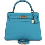 PRE-OWNED HERMÈS KELLY RETOURNE 28 TURQUOISE TOGO GOLD HARDWARE