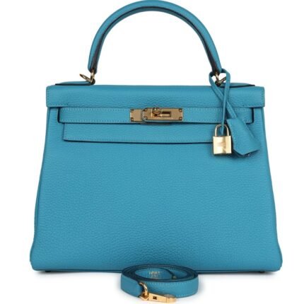 PRE-OWNED HERMÈS KELLY RETOURNE 28 TURQUOISE TOGO GOLD HARDWARE