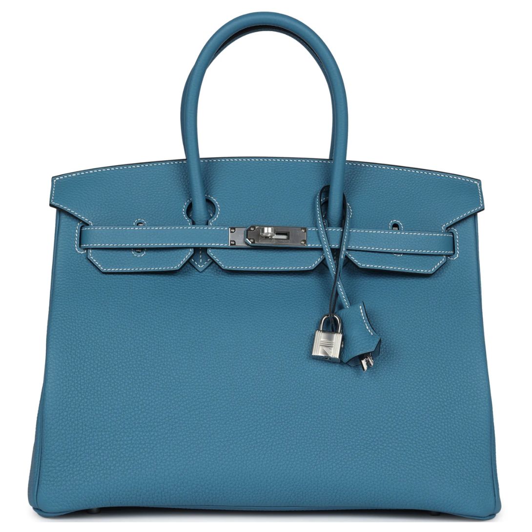 1 HERMÈS BIRKIN 35 BLUE JEAN TOGO PALLADIUM HARDWARE
