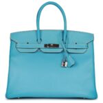 PRE-OWNED HERMÈS BIRKIN 35 CELESTE CANDY EPSOM PALLADIUM HARDWARE