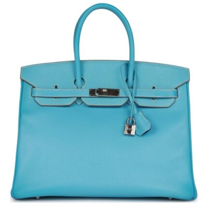 PRE-OWNED HERMÈS BIRKIN 35 CELESTE CANDY EPSOM PALLADIUM HARDWARE