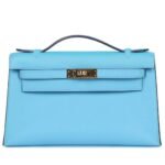 HERMÈS KELLY POCHETTE CELESTE SWIFT GOLD HARDWARE