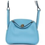 HERMÈS MINI LINDY CELESTE SWIFT GOLD HARDWARE