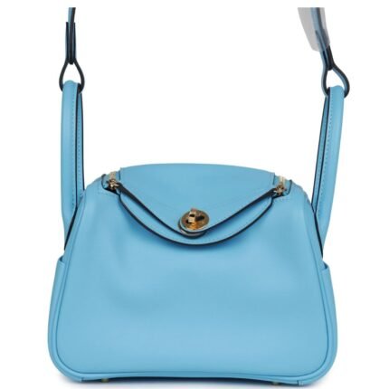 HERMÈS MINI LINDY CELESTE SWIFT GOLD HARDWARE