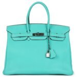 PRE-OWNED HERMÈS BIRKIN 35 LAGON TOGO PALLADIUM HARDWARE