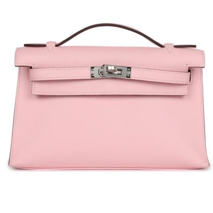 HERMÈS KELLY POCHETTE ROSE SAKURA SWIFT PALLADIUM HARDWARE