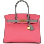 PRE-OWNED HERMÈS SPECIAL ORDER (HSS) BIRKIN 30 ROSE AZALEE AND GRIS MOUETTE EPSOM BRUSHED GOLD HARDWARE