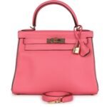 HERMÈS SPECIAL ORDER (HSS) KELLY RETOURNE 28 ROSE AZALEE AND VERT VERTIGO SWIFT GOLD HARDWARE