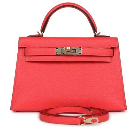 HERMÈS SPECIAL ORDER (HSS) KELLY SELLIER 20 ROSE TEXAS VERSO CHEVRE PERMABRASS HARDWARE