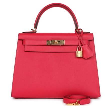 PRE-OWNED HERMÈS KELLY SELLIER 28 ROSE EXTREME EPSOM GOLD HARDWARE