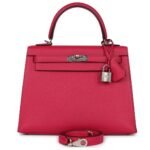 HERMÈS KELLY SELLIER 25 FRAMBOISE VERSO EPSOM PALLADIUM HARDWARE