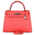HERMÈS KELLY SELLIER 28 ROSE TEXAS EPSOM PALLADIUM HARDWARE