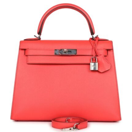 HERMÈS KELLY SELLIER 28 ROSE TEXAS EPSOM PALLADIUM HARDWARE