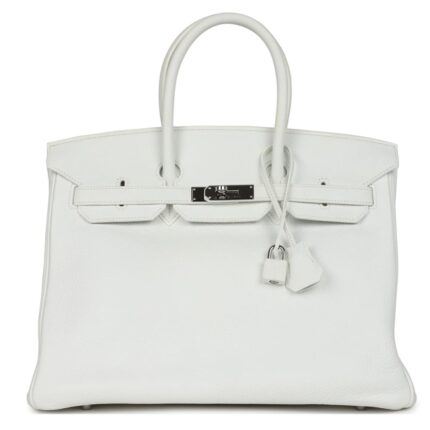 PRE-OWNED HERMÈS BIRKIN 35 WHITE CLEMENCE PALLADIUM HARDWARE