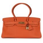 PRE-OWNED HERMÈS SHOULDER BIRKIN 42 JPG ORANGE H CLEMENCE GOLD HARDWARE