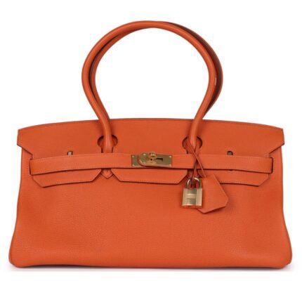 PRE-OWNED HERMÈS SHOULDER BIRKIN 42 JPG ORANGE H CLEMENCE GOLD HARDWARE