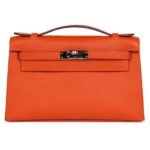 PRE-OWNED HERMÈS KELLY POCHETTE FEU EPSOM PALLADIUM HARDWARE