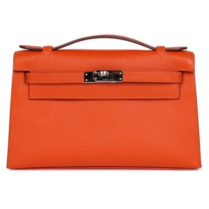 PRE-OWNED HERMÈS KELLY POCHETTE FEU EPSOM PALLADIUM HARDWARE