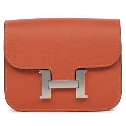 HERMÈS CONSTANCE SLIM WALLET BRIQUE EVERCOLOR PALLADIUM HARDWARE