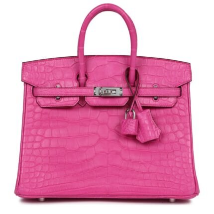 HERMÈS BIRKIN 25 ROSE SHOCKING MATTE ALLIGATOR PALLADIUM HARDWARE