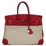 VINTAGE HERMÈS BIRKIN 35 ROUGE VIF BUFFALO AND CRINOLINE GOLD HARDWARE
