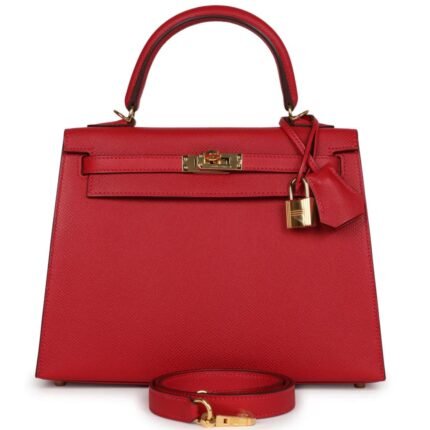 HERMÈS KELLY SELLIER 25 ROUGE CASAQUE EPSOM GOLD HARDWARE