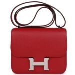 PRE-OWNED HERMÈS CONSTANCE 18 ROUGE CASAQUE EVERCOLOR PALLADIUM HARDWARE