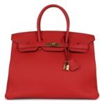 PRE-OWNED HERMÈS BIRKIN 35 ROUGE TOMATE TOGO GOLD HARDWARE