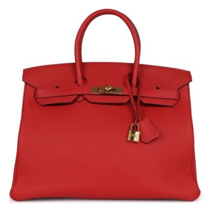 PRE-OWNED HERMÈS BIRKIN 35 ROUGE TOMATE TOGO GOLD HARDWARE