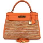 PRE-OWNED HERMÈS KELLY RETOURNE 28 VIBRATO ORANGE EVERCALFGOLD HARDWARE