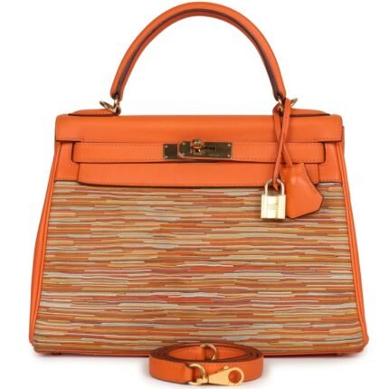 PRE-OWNED HERMÈS KELLY RETOURNE 28 VIBRATO ORANGE EVERCALFGOLD HARDWARE
