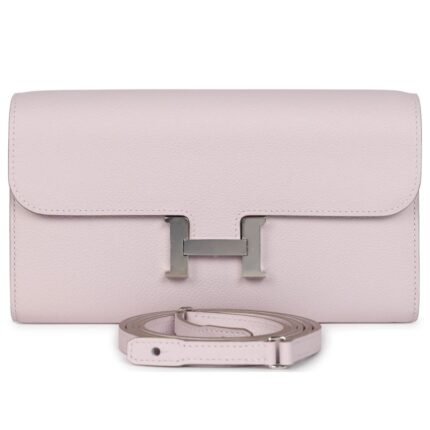 HERMÈS CONSTANCE WALLET TO GO MAUVE PALE EVERCOLOR PALLADIUM HARDWARE