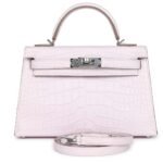 HERMÈS KELLY SELLIER 20 MAUVE PALE BOREAL SATIN ALLIGATOR PALLADIUM HARDWARE