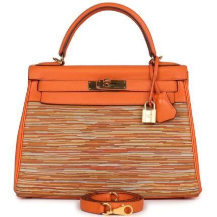 PRE-OWNED HERMÈS KELLY RETOURNE 28 VIBRATO ORANGE EVERCALFGOLD HARDWARE