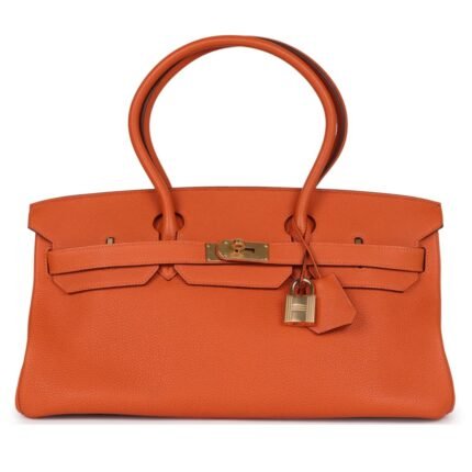 PRE-OWNED HERMÈS SHOULDER BIRKIN 42 JPG ORANGE H CLEMENCE GOLD HARDWARE