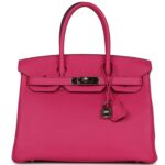 PRE-OWNED HERMÈS BIRKIN 30 ROSE SHOCKING CLEMENCE PALLADIUM HARDWARE
