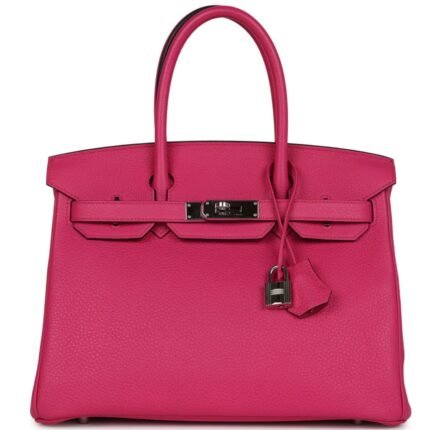 PRE-OWNED HERMÈS BIRKIN 30 ROSE SHOCKING CLEMENCE PALLADIUM HARDWARE
