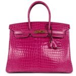 HERMÈS BIRKIN 35 ROSE SCHEHERAZADE SHINY POROSUS CROCODILE GOLD HARDWARE