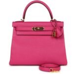 PRE-OWNED HERMÈS KELLY RETOURNE 28 ROSE SHOCKING CHEVRE GOLD HARDWARE