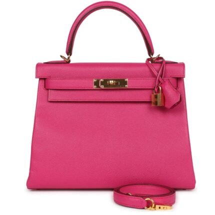 PRE-OWNED HERMÈS KELLY RETOURNE 28 ROSE SHOCKING CHEVRE GOLD HARDWARE