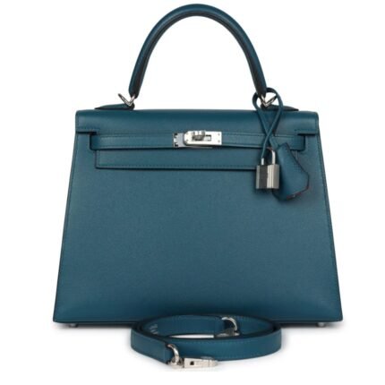 HERMÈS KELLY SELLIER 25 VERT BOSPHORE VERSO MADAME PALLADIUM HARDWARE