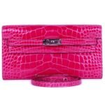 PRE-OWNED HERMÈS KELLY WALLET TO GDE SHINY ALLIGATOR PALLADIUM HARDWAREO ROSE SCHEHERAZA