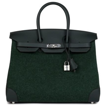 HERMÈS BIRKIN 35 VERT ANGLAIS FEUTRE WOOL AND VERT FONCE FEUTRE SWIFT PALLADIUM HARDWARE