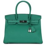 PRE-OWNED HERMÈS BIRKIN 30 VERT VERTIGO VERSO CLEMENCE PALLADIUM HARDWARE