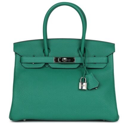 PRE-OWNED HERMÈS BIRKIN 30 VERT VERTIGO VERSO CLEMENCE PALLADIUM HARDWARE