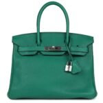 PRE-OWNED HERMÈS BIRKIN 30 VERT VERTIGO CLEMENCE PALLADIUM HARDWARE