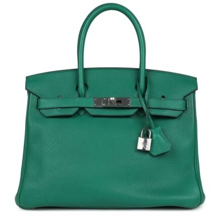 PRE-OWNED HERMÈS BIRKIN 30 VERT VERTIGO CLEMENCE PALLADIUM HARDWARE