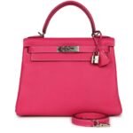 PRE-OWNED HERMÈS KELLY RETOURNE 28 ROSE TYRIEN CANDY EPSOM PALLADIUM HARDWARE