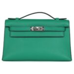 HERMÈS KELLY POCHETTE VERT VERTIGO SWIFT PALLADIUM HARDWARE